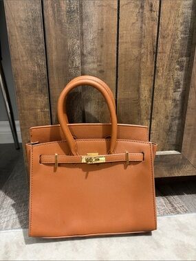 Structured Mini Top-Handle Bag in Tan with Gold Hardware
